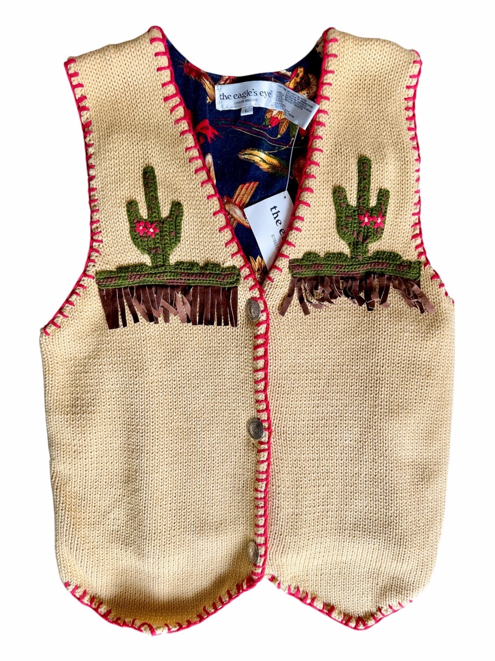 Vintage The Eagle’s Eye Cactus Western Suede Fringe Vest 1993 NWT - Large
